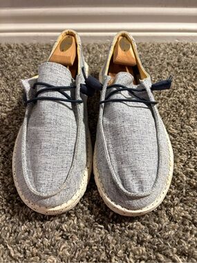 Hey Dude Women's Navy and White Canvas Slip-On Loafers